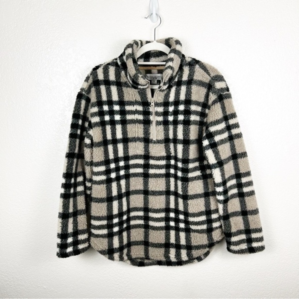 Koolaburra by Ugg Brushed Back Sherpa Oversized Pullover Check Plaid Size XS